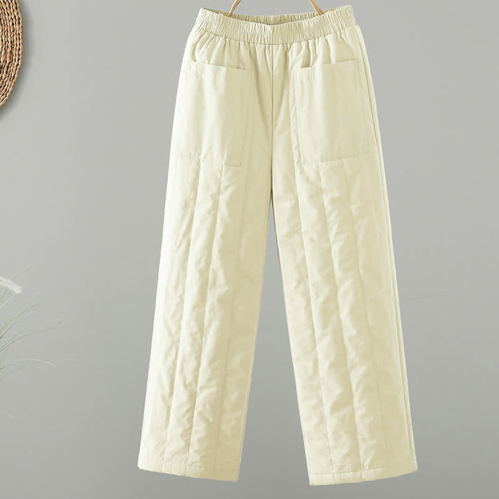 Buddha Stones Pantaloni casual basici da donna a gamba dritta con tasche, ideali per autunno/inverno. - Beige - US8-10, UK/AU12-14, EU40-42 (2XL) - image 10