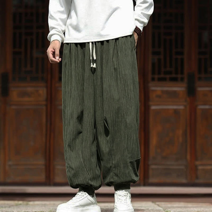 Buddha Stones Pantaloni corti da uomo in velluto a coste, stile boho, casual, autunno/inverno, con coulisse, modello harem e tasche. - image 36