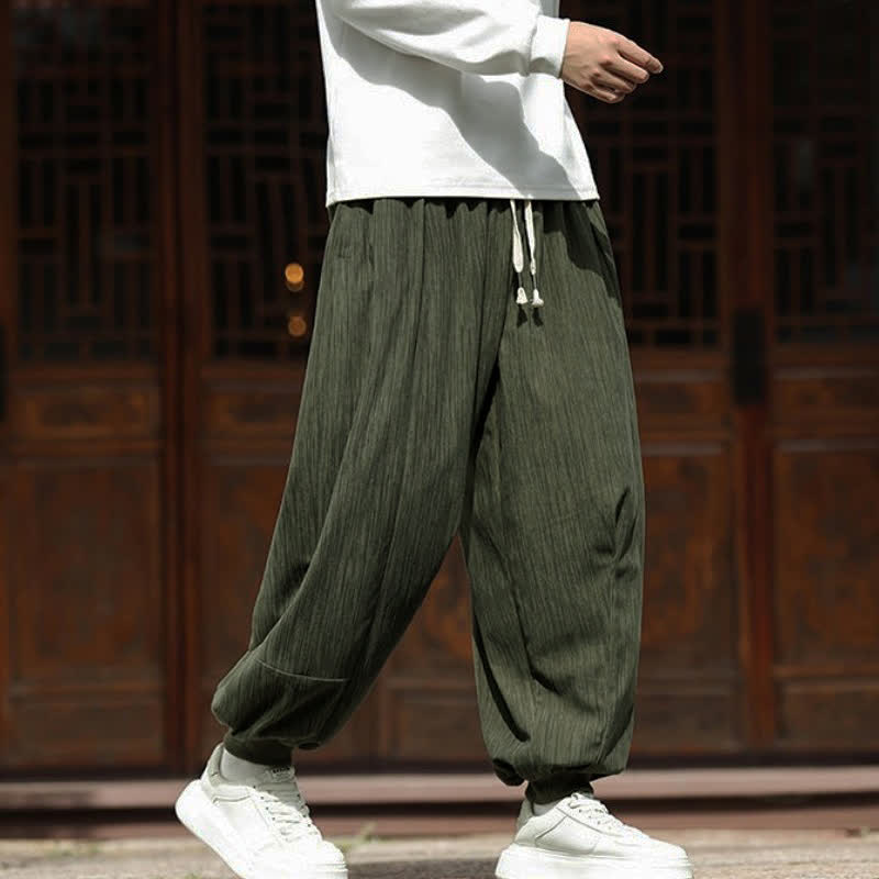 Buddha Stones Pantaloni corti da uomo in velluto a coste, stile boho, casual, autunno/inverno, con coulisse, modello harem e tasche. - image 31