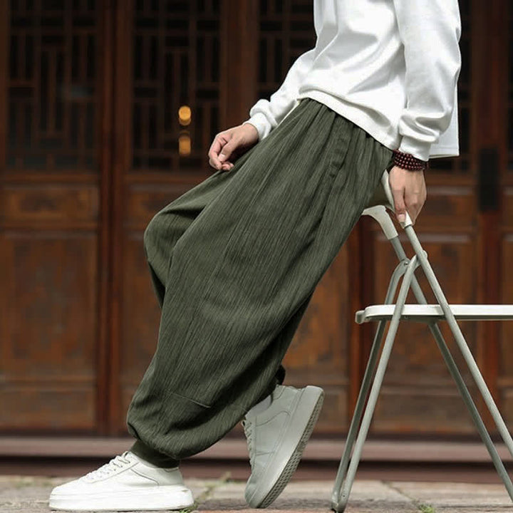 Buddha Stones Pantaloni corti da uomo in velluto a coste, stile boho, casual, autunno/inverno, con coulisse, modello harem e tasche. - image 38