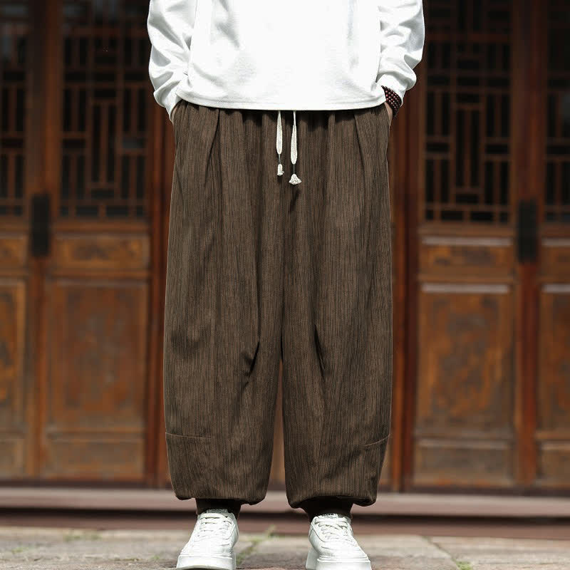 Buddha Stones Pantaloni corti da uomo in velluto a coste, stile boho, casual, autunno/inverno, con coulisse, modello harem e tasche. - image 5