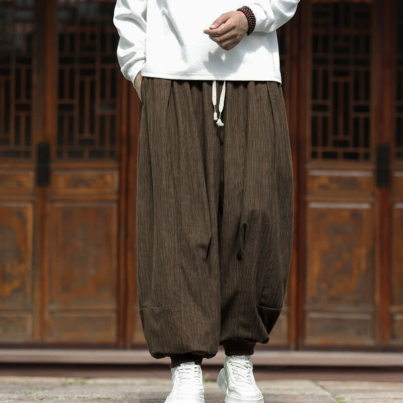 Buddha Stones Pantaloni corti da uomo in velluto a coste, stile boho, casual, autunno/inverno, con coulisse, modello harem e tasche. - Siena - US/UK/AU46, EU56 (5XL) - image 0