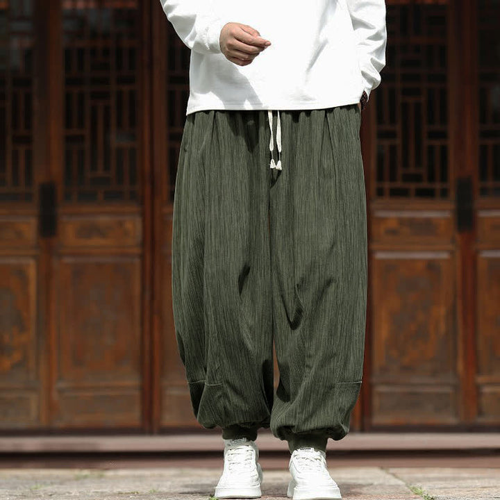 Buddha Stones Pantaloni corti da uomo in velluto a coste, stile boho, casual, autunno/inverno, con coulisse, modello harem e tasche. - image 35