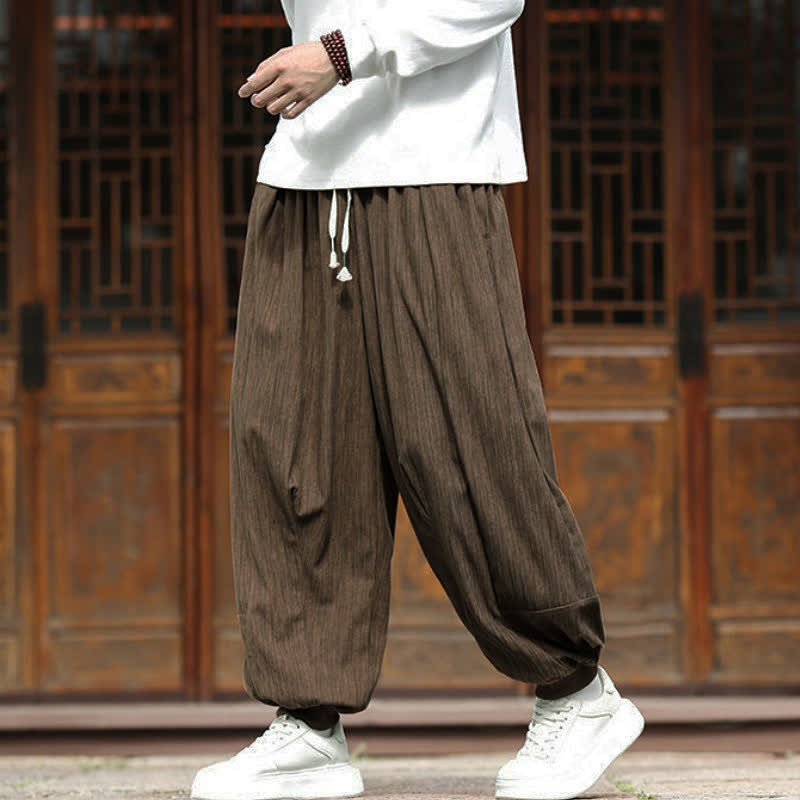 Buddha Stones Pantaloni corti da uomo in velluto a coste, stile boho, casual, autunno/inverno, con coulisse, modello harem e tasche. - image 2