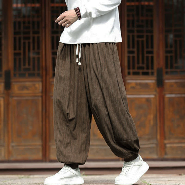 Buddha Stones Pantaloni corti da uomo in velluto a coste, stile boho, casual, autunno/inverno, con coulisse, modello harem e tasche. - image 2