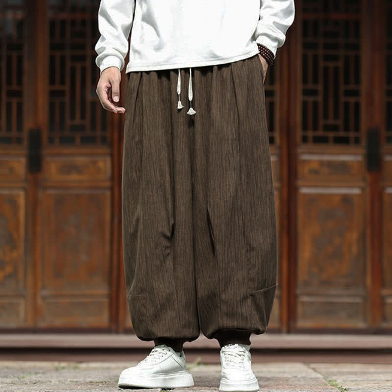 Buddha Stones Pantaloni corti da uomo in velluto a coste, stile boho, casual, autunno/inverno, con coulisse, modello harem e tasche. - image 4