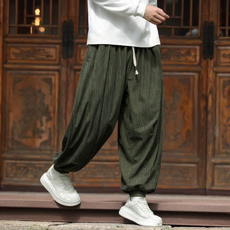 Buddha Stones Pantaloni corti da uomo in velluto a coste, stile boho, casual, autunno/inverno, con coulisse, modello harem e tasche. - image 37