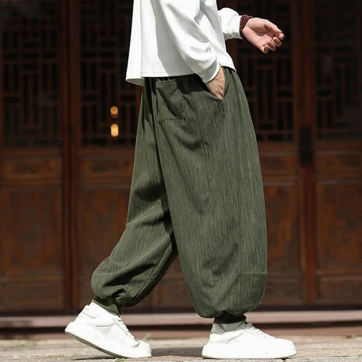 Buddha Stones Pantaloni corti da uomo in velluto a coste, stile boho, casual, autunno/inverno, con coulisse, modello harem e tasche. - image 34