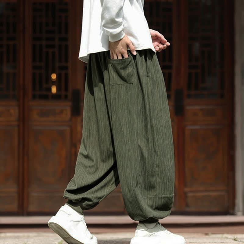 Buddha Stones Pantaloni corti da uomo in velluto a coste, stile boho, casual, autunno/inverno, con coulisse, modello harem e tasche. - image 33