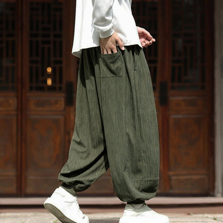 Buddha Stones Pantaloni corti da uomo in velluto a coste, stile boho, casual, autunno/inverno, con coulisse, modello harem e tasche. - image 33