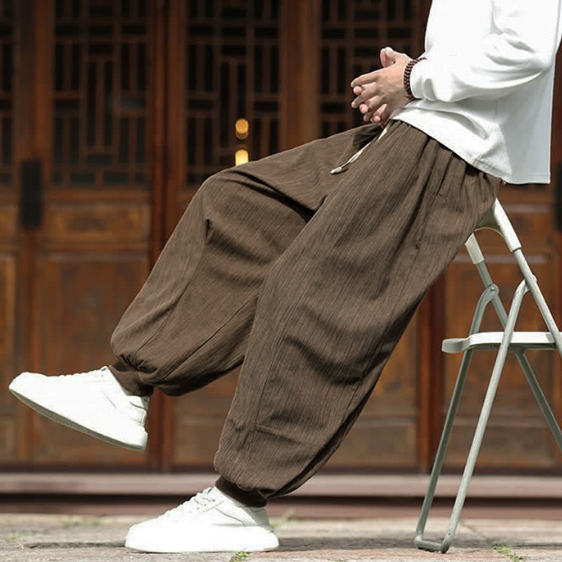 Buddha Stones Pantaloni corti da uomo in velluto a coste, stile boho, casual, autunno/inverno, con coulisse, modello harem e tasche. - image 8