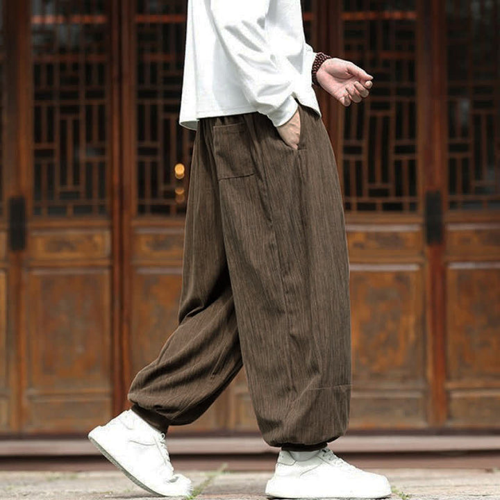 Buddha Stones Pantaloni corti da uomo in velluto a coste, stile boho, casual, autunno/inverno, con coulisse, modello harem e tasche. - image 6