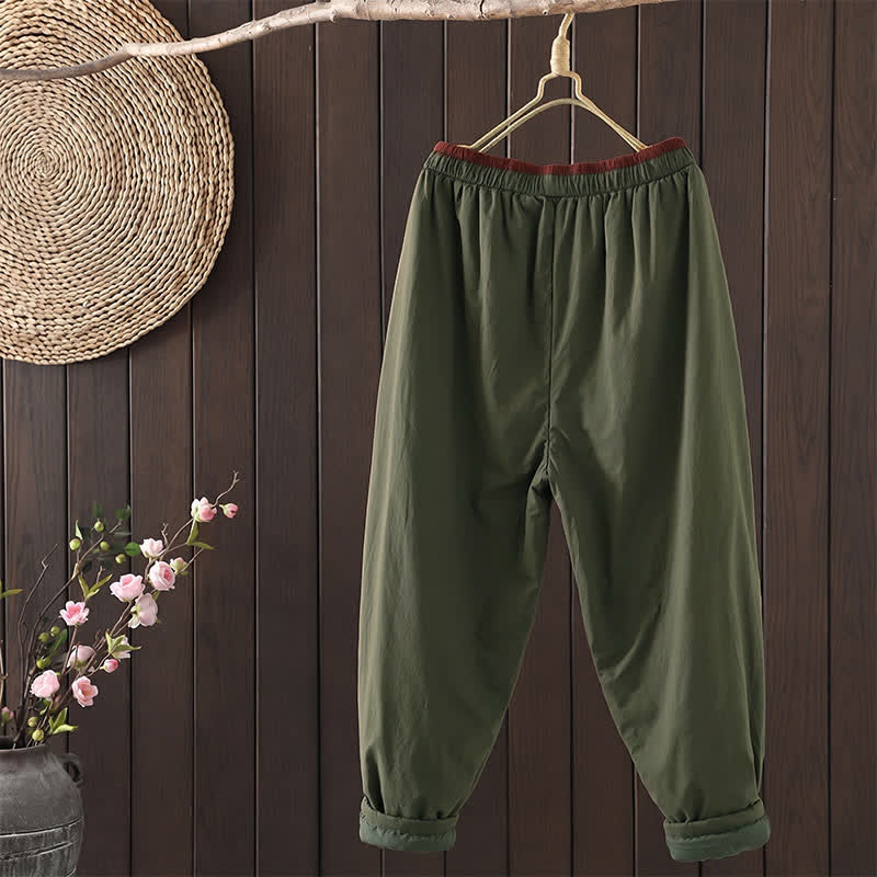 Buddha Stones Pantaloni corti da donna a tinta unita, casual, autunno/inverno, con elastico in vita e coulisse, modello affusolato con tasche. - image 1