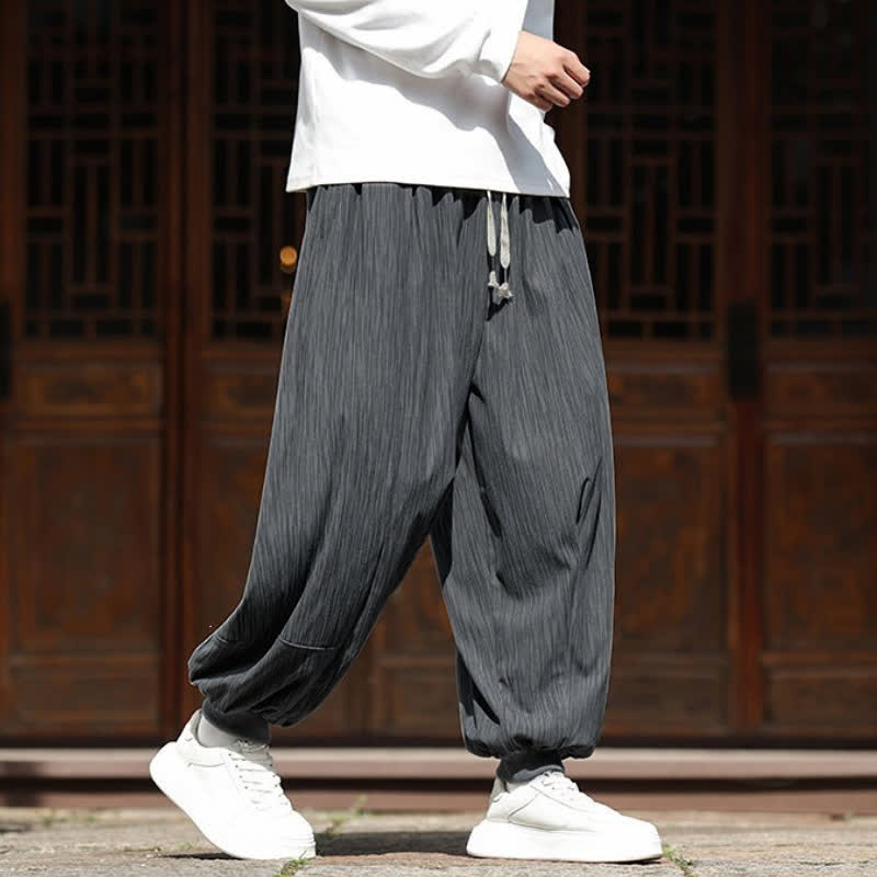 Buddha Stones Pantaloni corti da uomo in velluto a coste, stile boho, casual, autunno/inverno, con coulisse, modello harem e tasche. - image 10