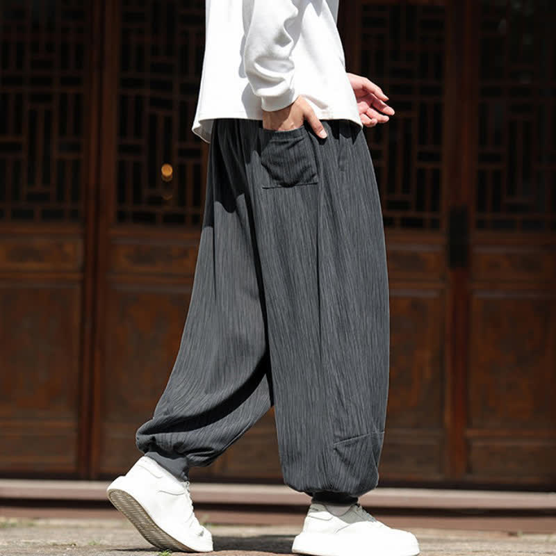 Buddha Stones Pantaloni corti da uomo in velluto a coste, stile boho, casual, autunno/inverno, con coulisse, modello harem e tasche. - image 12