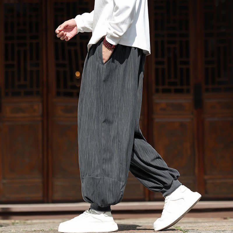 Buddha Stones Pantaloni corti da uomo in velluto a coste, stile boho, casual, autunno/inverno, con coulisse, modello harem e tasche. - image 14