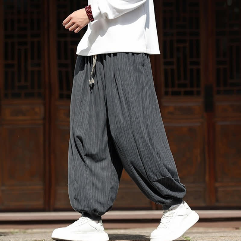 Buddha Stones Pantaloni corti da uomo in velluto a coste, stile boho, casual, autunno/inverno, con coulisse, modello harem e tasche. - image 11