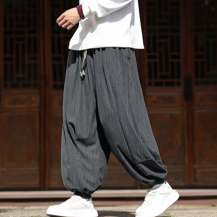 Buddha Stones Pantaloni corti da uomo in velluto a coste, stile boho, casual, autunno/inverno, con coulisse, modello harem e tasche. - image 11