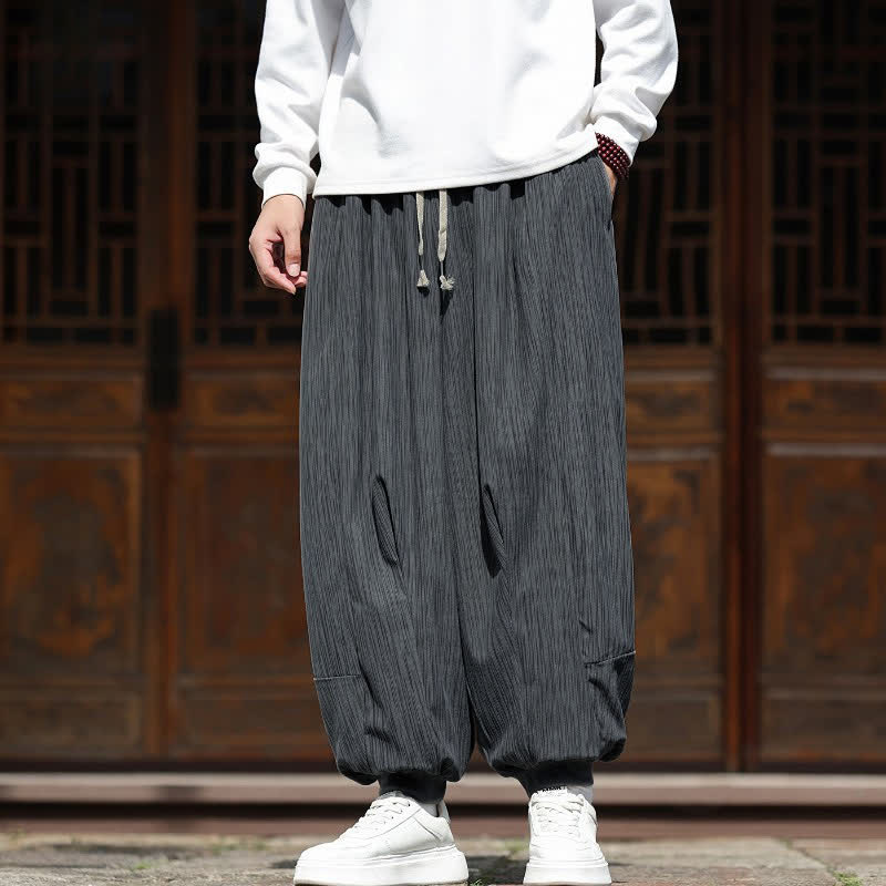 Buddha Stones Pantaloni corti da uomo in velluto a coste, stile boho, casual, autunno/inverno, con coulisse, modello harem e tasche. - image 15