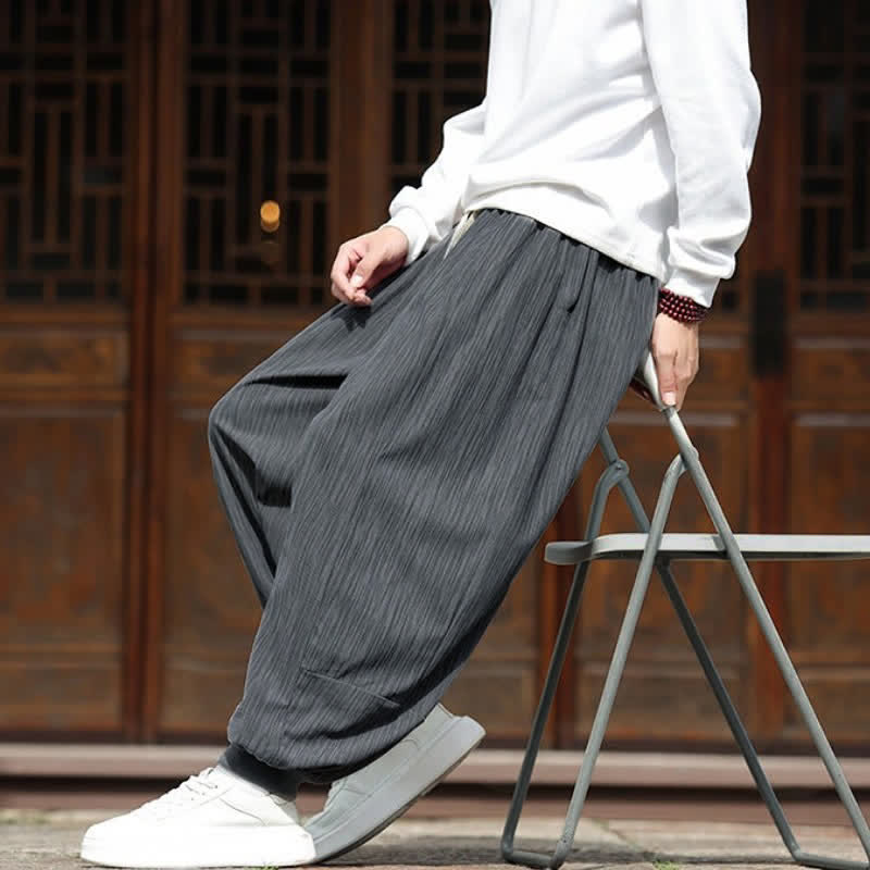 Buddha Stones Pantaloni corti da uomo in velluto a coste, stile boho, casual, autunno/inverno, con coulisse, modello harem e tasche. - image 17