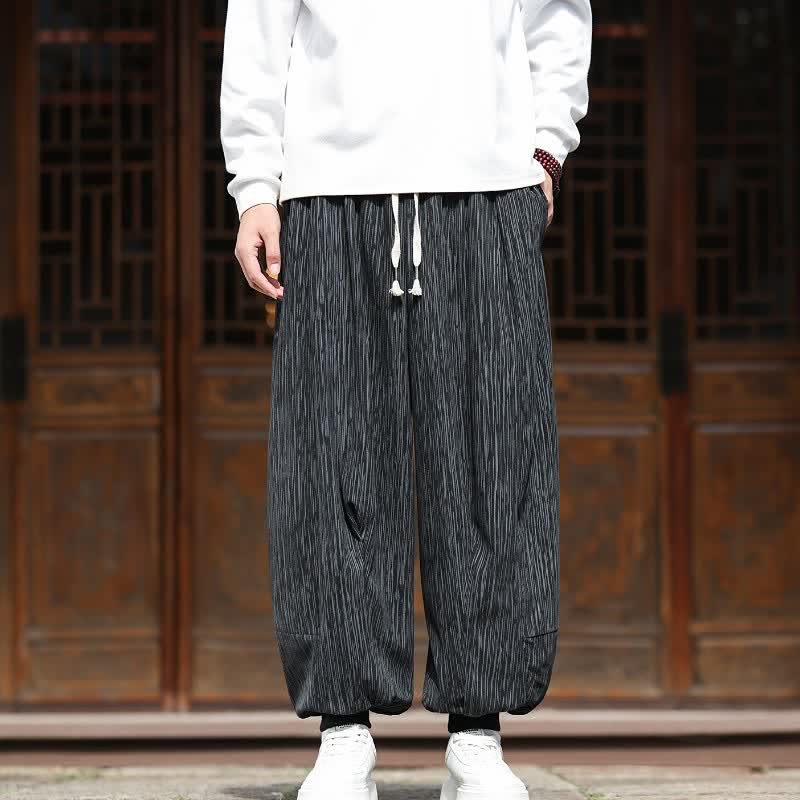 Buddha Stones Pantaloni corti da uomo in velluto a coste, stile boho, casual, autunno/inverno, con coulisse, modello harem e tasche. - Nero - US/UK/AU46, EU56 (5XL) - image 22