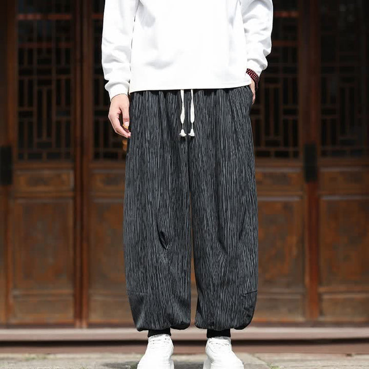 Buddha Stones Pantaloni corti da uomo in velluto a coste, stile boho, casual, autunno/inverno, con coulisse, modello harem e tasche. - Nero - US/UK/AU46, EU56 (5XL) - image 22