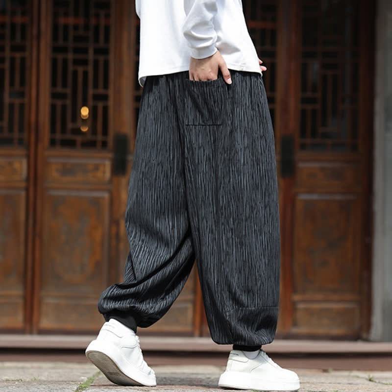 Buddha Stones Pantaloni corti da uomo in velluto a coste, stile boho, casual, autunno/inverno, con coulisse, modello harem e tasche. - image 26