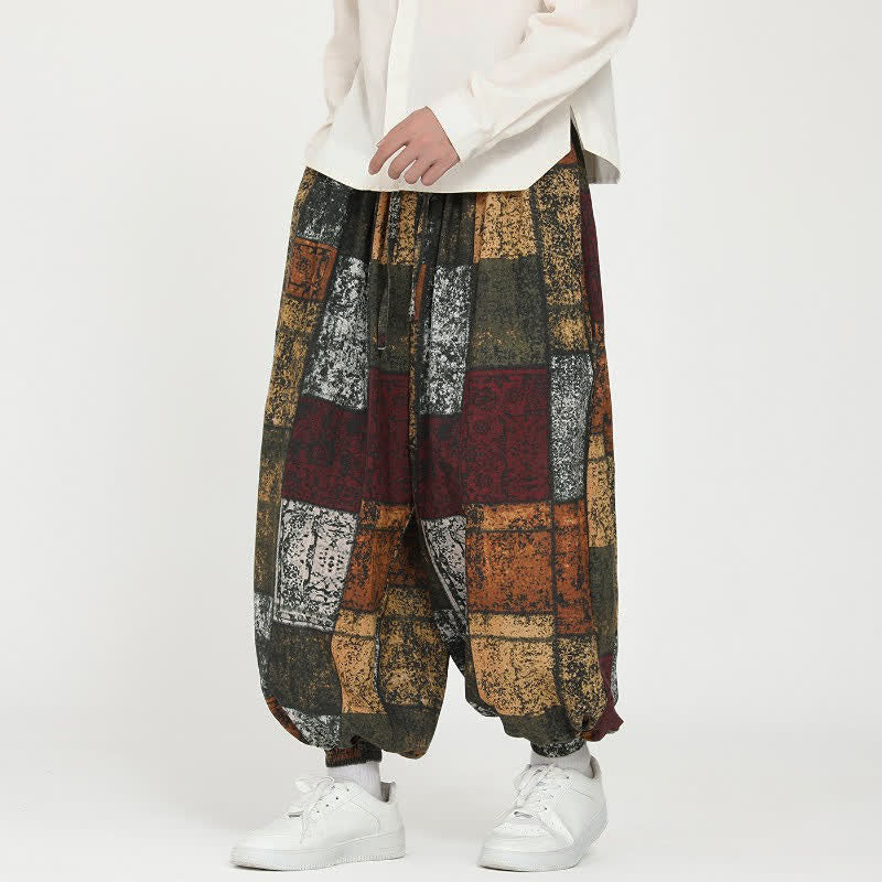 Buddha Stones Pantaloni cropped geometrici con coulisse, stile boho, casual primavera/autunno, da uomo, modello harem con tasche. - Perù - US/UK/AU46, EU56 (5XL) - image 0