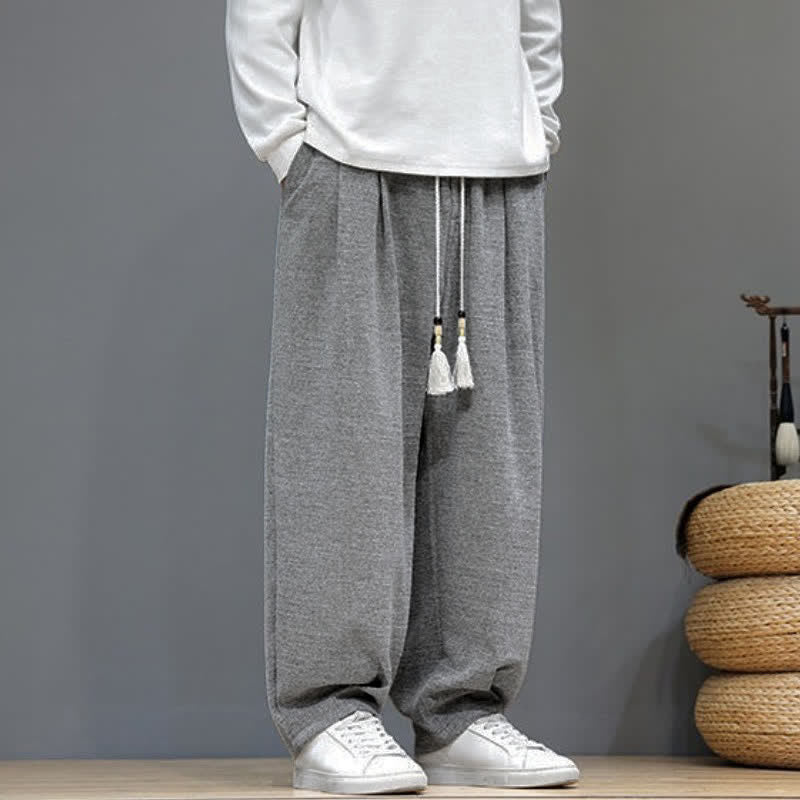Buddha Stones Pantaloni casual da uomo a tinta unita con coulisse, modello alla caviglia, per primavera/autunno, con gamba affusolata e tasche. - image 1