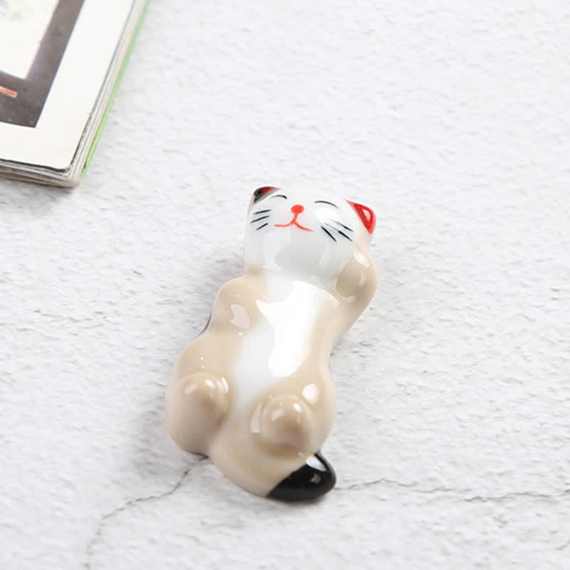 Buddha Stones Porta bacchette in ceramica a forma di gatto allegro - Poltrona reclinabile - Beige, circa 5,9 × 3,2 × 2 cm - image 4