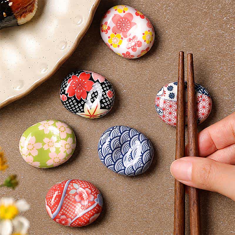 Buddha Stones Porta bacchette ovale in ceramica con motivo floreale per fave - image 0