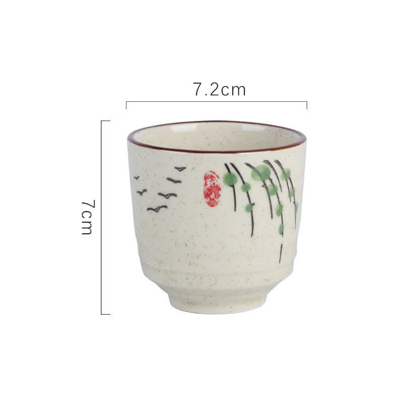 Buddha Stones Tazza da tè in ceramica Purity da 150 ml con decorazione dipinta a mano a forma di fiore di loto, uccello, carpa koi e salice. - Salice, circa 7,2 × 7 cm - 101-200 ml - image 10
