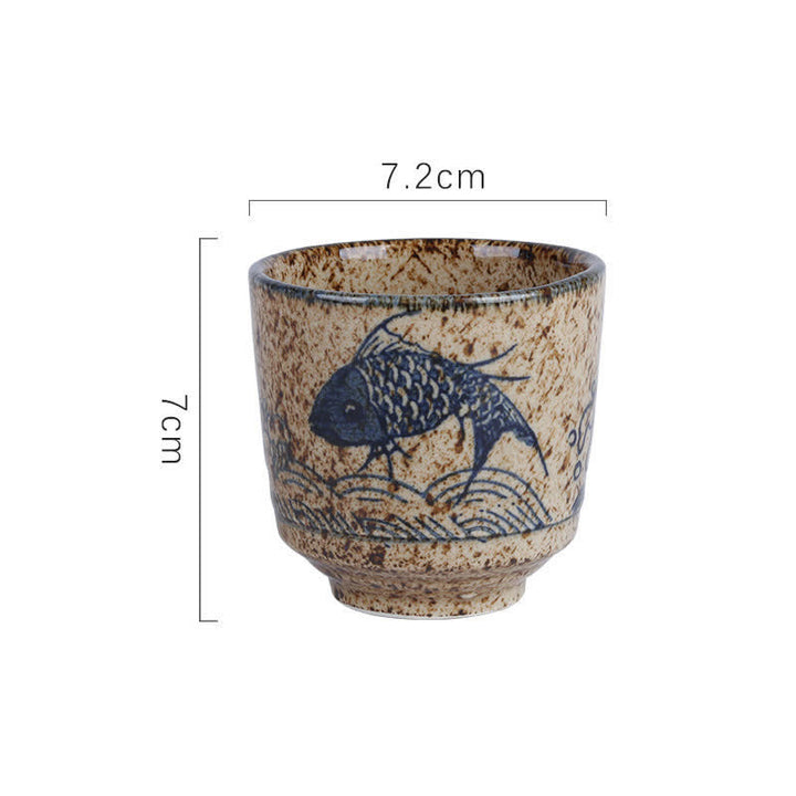 Buddha Stones Tazza da tè in ceramica Purity da 150 ml con decorazione dipinta a mano a forma di fiore di loto, uccello, carpa koi e salice. - Delizia per pesci, circa 7,2 × 7 cm - 101-200 ml - image 7