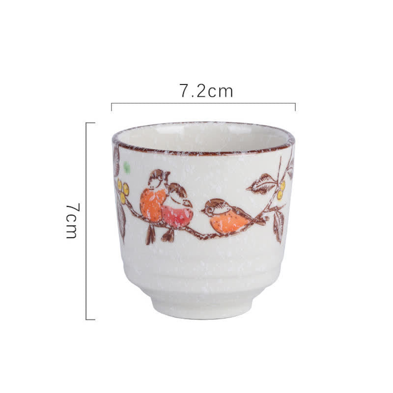 Buddha Stones Tazza da tè in ceramica Purity da 150 ml con decorazione dipinta a mano a forma di fiore di loto, uccello, carpa koi e salice. - Fiore e uccello, circa 7,2 × 7 cm - 101-200 ml - image 3