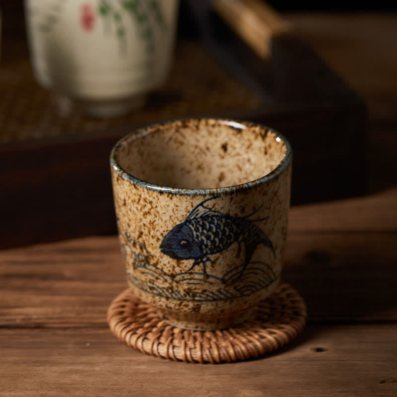 Buddha Stones Tazza da tè in ceramica Purity da 150 ml con decorazione dipinta a mano a forma di fiore di loto, uccello, carpa koi e salice. - image 8
