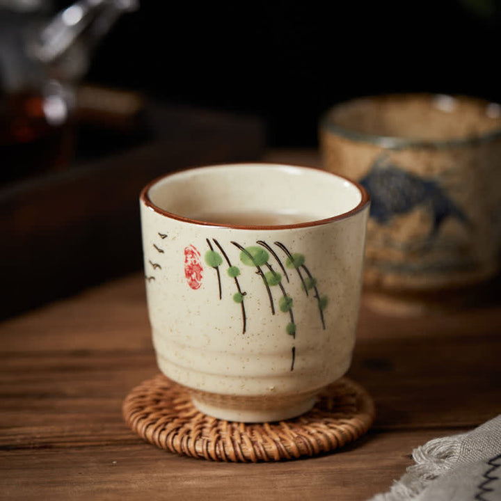 Buddha Stones Tazza da tè in ceramica Purity da 150 ml con decorazione dipinta a mano a forma di fiore di loto, uccello, carpa koi e salice. - image 11