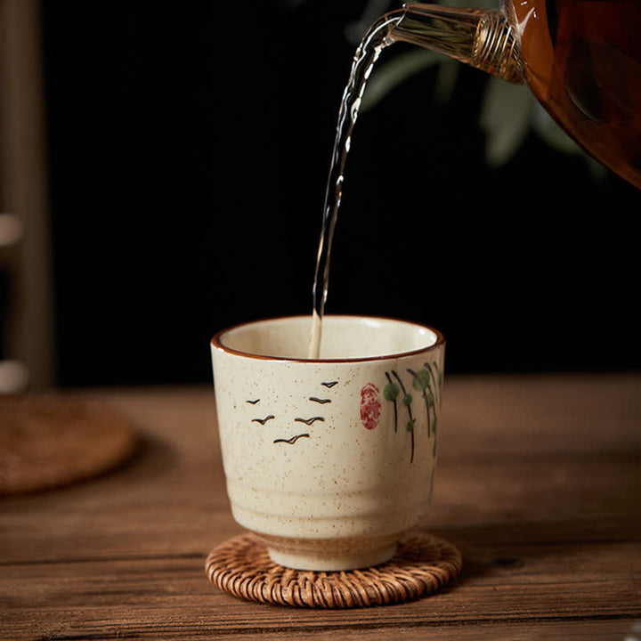 Buddha Stones Tazza da tè in ceramica Purity da 150 ml con decorazione dipinta a mano a forma di fiore di loto, uccello, carpa koi e salice. - image 12