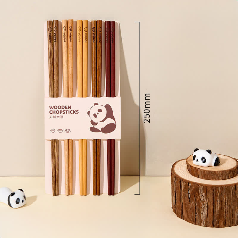 Buddha Stones Set di bacchette per la famiglia Panda in legno di wengé e sandalo rosso. - Confezione da 5 paia di bacchette in legno misto - image 1