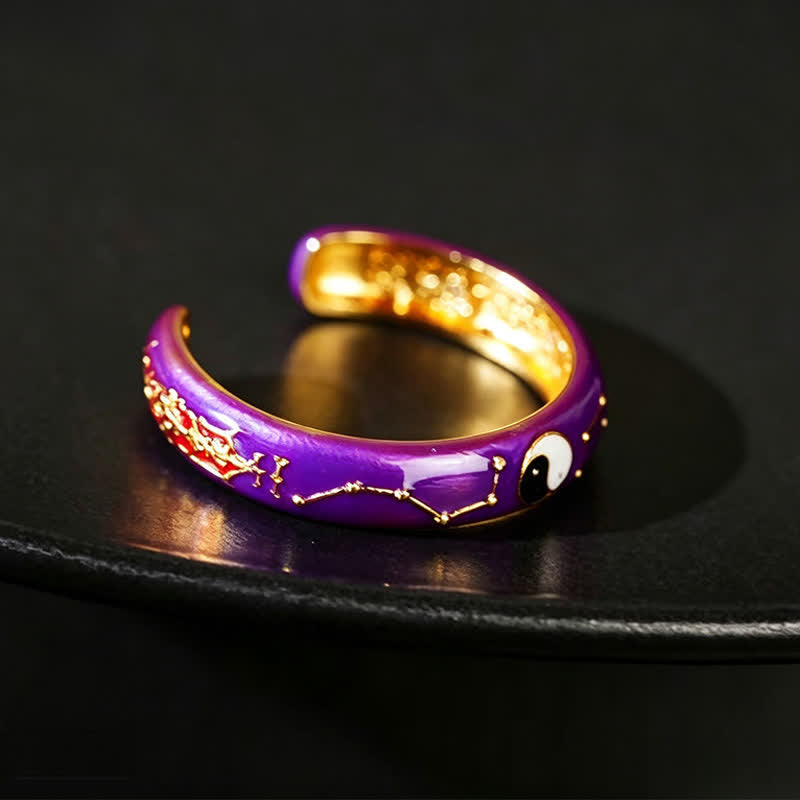 Buddha Stones Anello aperto con design a Grande Orsa e Yin Yang viola in rame. - image 1