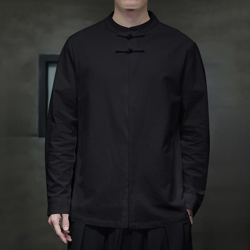 Buddha Stones Camicia da uomo a maniche lunghe, stile Spring Tang, minimalista, con bottoni a rana, tinta unita. - image 16