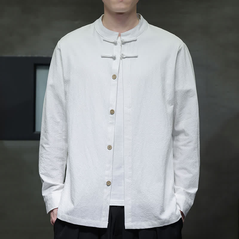 Buddha Stones Camicia da uomo a maniche lunghe, stile Spring Tang, minimalista, con bottoni a rana, tinta unita. - image 4