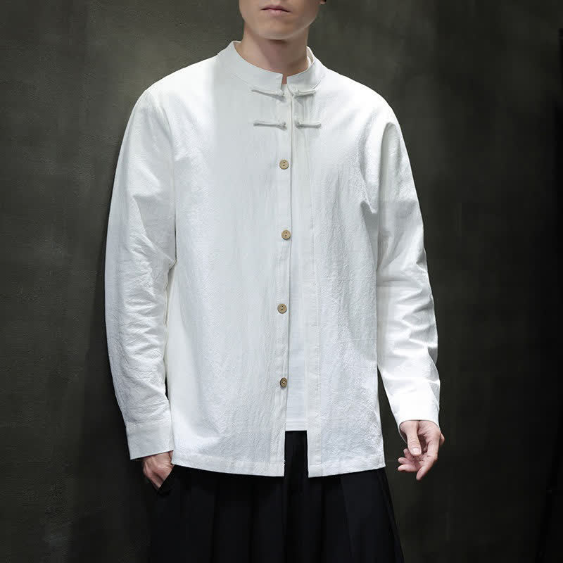 Buddha Stones Camicia da uomo a maniche lunghe, stile Spring Tang, minimalista, con bottoni a rana, tinta unita. - image 7