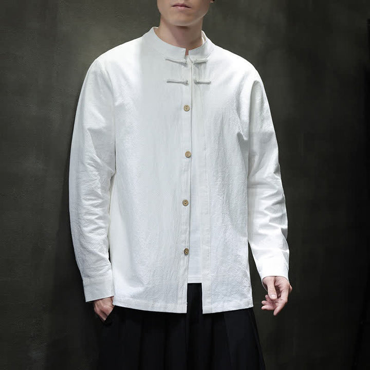 Buddha Stones Camicia da uomo a maniche lunghe, stile Spring Tang, minimalista, con bottoni a rana, tinta unita. - image 7