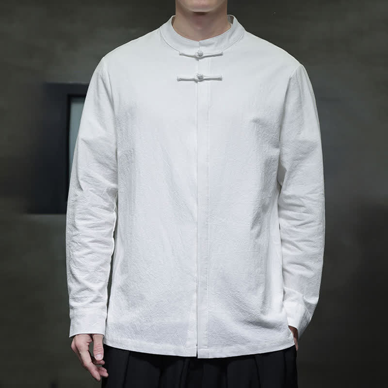 Buddha Stones Camicia da uomo a maniche lunghe, stile Spring Tang, minimalista, con bottoni a rana, tinta unita. - image 1