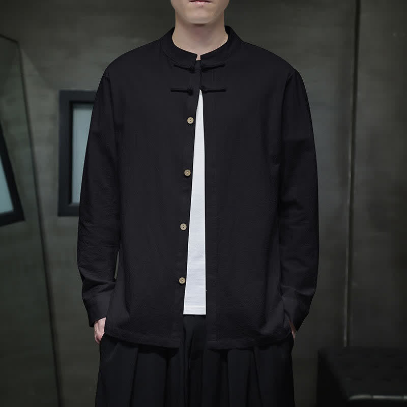 Buddha Stones Camicia da uomo a maniche lunghe, stile Spring Tang, minimalista, con bottoni a rana, tinta unita. - image 18