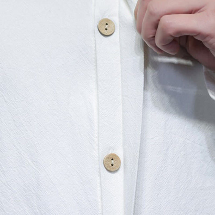 Buddha Stones Camicia da uomo a maniche lunghe, stile Spring Tang, minimalista, con bottoni a rana, tinta unita. - image 12