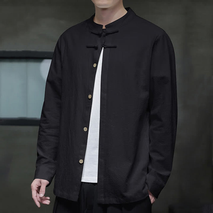 Buddha Stones Camicia da uomo a maniche lunghe, stile Spring Tang, minimalista, con bottoni a rana, tinta unita. - image 15