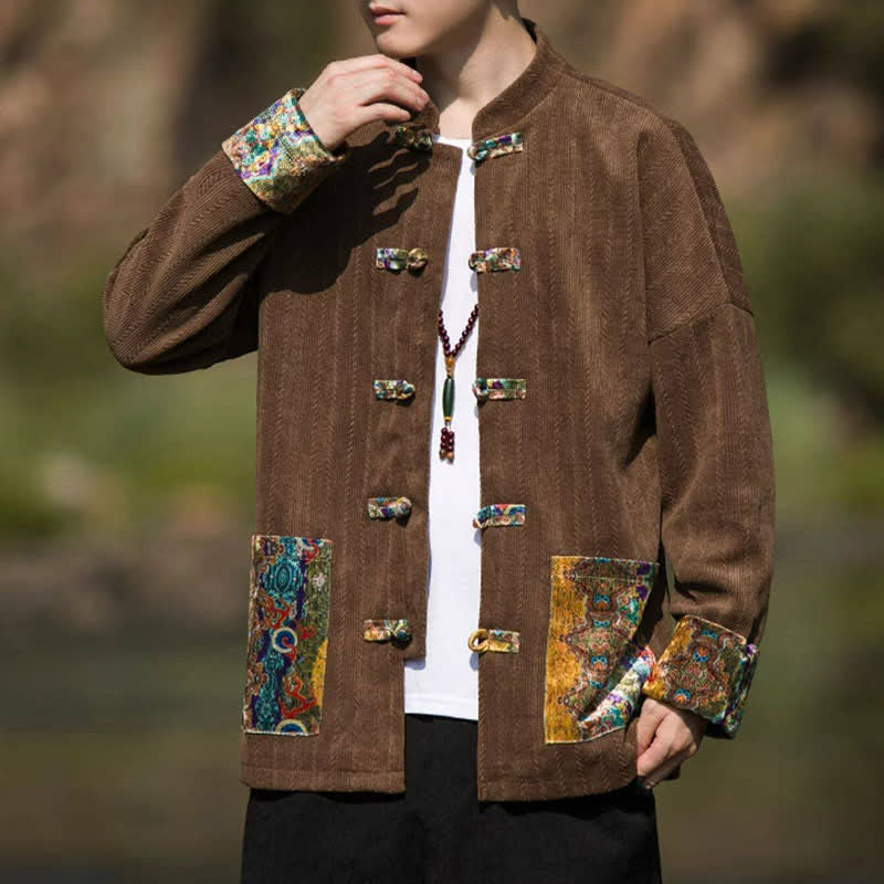 Buddha Stones Giacca da uomo casual autunno/inverno in stile Tang con bottoni a rana e tasche colorate. - image 1
