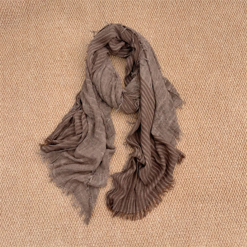 Buddha Stones Sciarpa da donna con texture a righe verticali e nappine, ideale per autunno/inverno. - Marrone - image 12