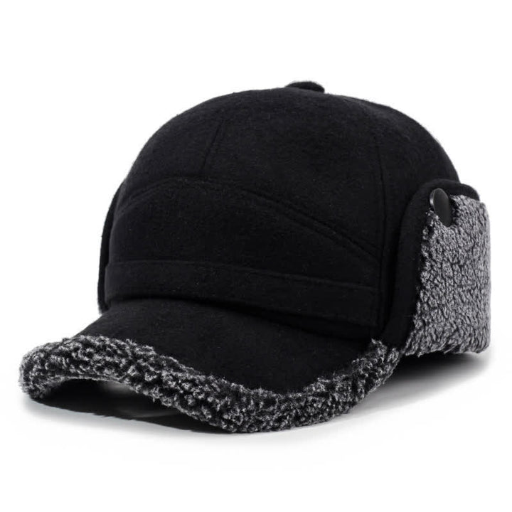 Buddha Stones Cappello da uomo stile baseball con paraorecchie in peluche invernale - Nero con pelliccia grigia - Circonferenza cranica: circa 58 cm - image 2